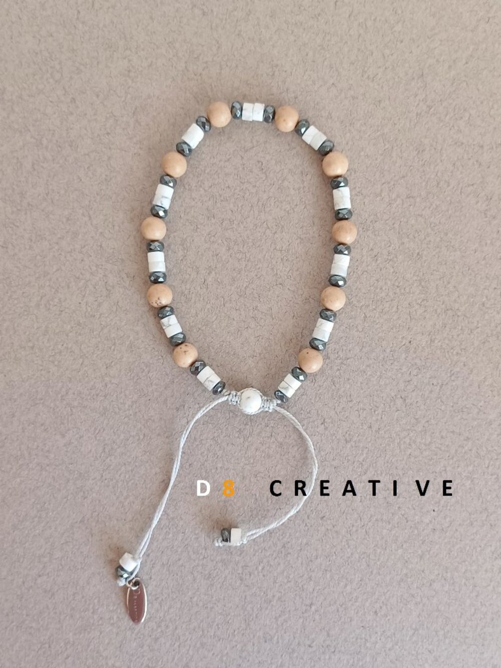 New men's sandawood jasper with hematite and white howlite hand woven bracelet